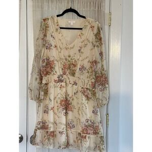 LC Lauren Conrad Floral Midi Dress - Cream and Pink